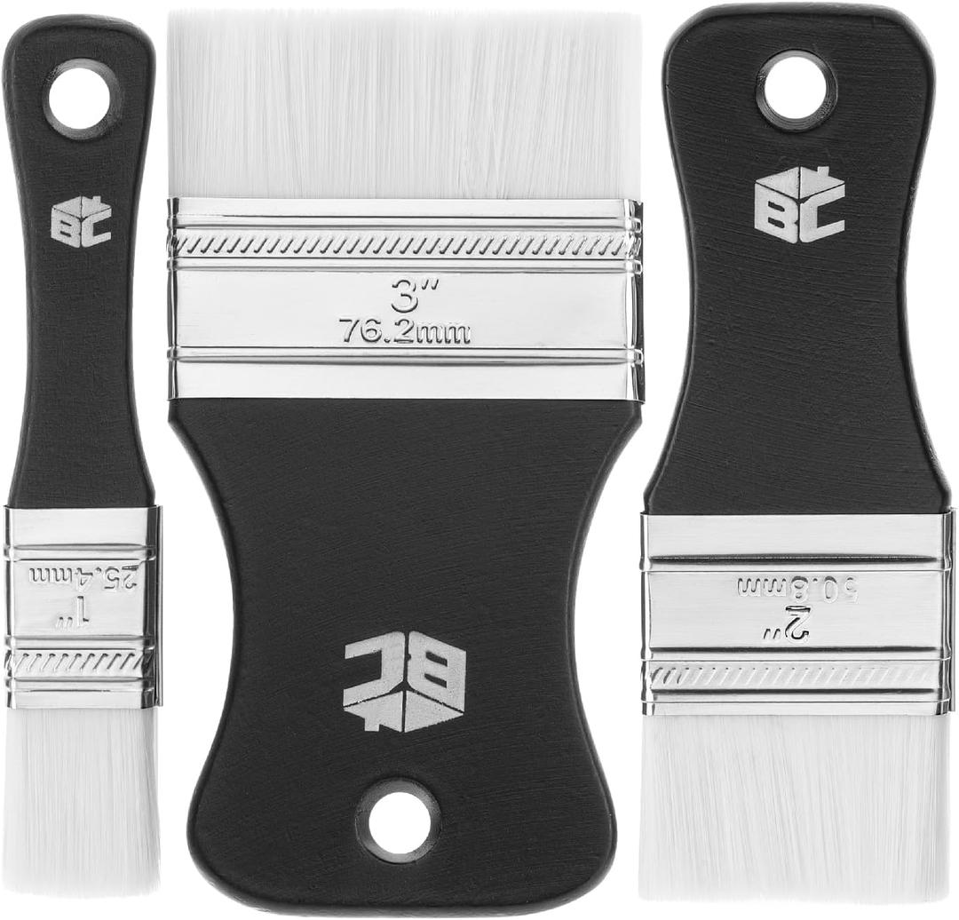 Bates- Flat Paddle Paint Brush Set, 3 Pack, Nylon Bristles Painting Brushes, Ergonomic Handle