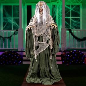JOYIN 65" Halloween Animatronics Witch Decorations Outdoor with LED Eyes and Creepy Sound, Scary Life Size Animated Decor for Haunted House Lawn Yard