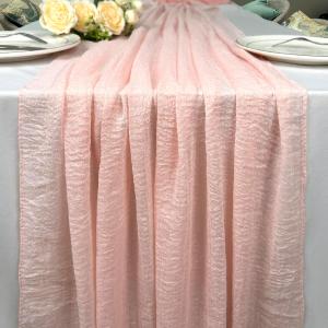 Booque Valley Pink Table Runner 10ft Boho Cheesecloth Super Soft Seersucker Gauze for Wedding Bridal Shower Baby Shower Birthday Party Decoration Centerpiece Table Decor, 2 Pack, Blush Pink