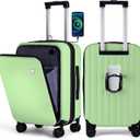 BISON DENIM 20 Inch Carry On Luggage, PC Lightweight Hardside Expandable Carry-On Luggage Airline Approved With Spinner Wheels, Front Compartment, Cup Holde, TSA-approved Lock, USB Port, Sage Green