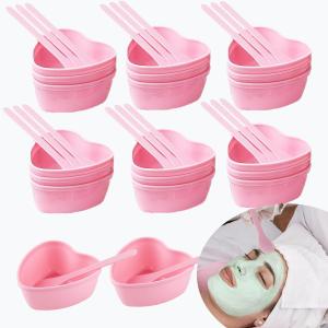 20 Pairs Pink Heart-shaped Plastic Facial Mask Mixing Bowls Set with Spatulas - DIY Skincare Mixing Tool Kit, Mud Masks, Home Salon, and Beauty Salon Use, Face Mask Applicator Tool(20Pcs)