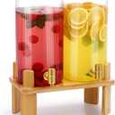 1.5 Gallon Glass Drink Dispensers for Parties, 2 PCS Beverage Dispenser With Wood Stand,Vertical Stripes Glass Lemonade Dispenser with Airtight Valve and Stainless Steel Spigot for Lemonade,Juice, Tea