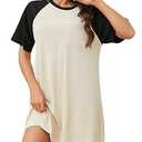 YYA Loose Nightgowns for Women Short Sleeve Sleepwear Comfy Sleep Shirt Scoopneck Nightshirt with Pocket Apricot Small