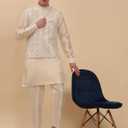 Pro-Ethic Style Developer Mens Indian Traditional Silk Kurta Set With Jacket For Men Floral Design (C-112) Cream, X Large