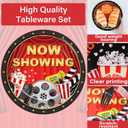 200pcs Movie Night Party Supplies Decorations Movie Popcorn Theme Paper Plates Napkins Now Showing Red Carpet Disposable Tableware Set for Birthday Party Favors Serve 50