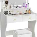 Vanity Desk, Makeup Vanity with Mirror and Lights, 80cm Vanity with Stool