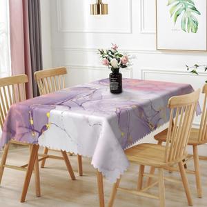 70x140inches Abstract Pink Purple Marble Table Cloth Watercolor Ombre Ink Painting Art Modern Texture Tablecloth Waterproof Polyester Table Cover for Dining Room Kitchen Themed Party Decor