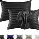 MR&HM Satin Pillowcase for Hair and Skin, Silk Satin Pillowcase 2 Pack, Queen Size Pillow Cases Set of 2, Silky Pillow Cover with Envelope Closure (20x30, Black Striped)