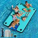 CALOBANA Inflatable Floating Dock with Dog Ramp, Inflatable Island Floats with Boat Ramp for Adults & Pets, Heavy Duty Lake Dog Floats Raft Pool Dock Platform with Ladder for Sea or River, Mint Green+Black ( 5ft×6ft×6in(1.5×1.8×0.15m))