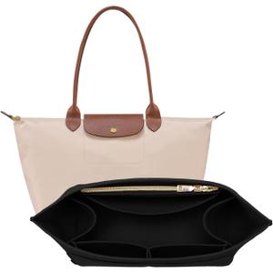 OPPOSHE Purse Organizer Insert for Longchamp Le Pliage, Premium Felt Long Champ Bag Handbag Women, Tote Organizer Insert with 9 Compartments (Medium, Black) (M-10.4*5.7*7.9in)