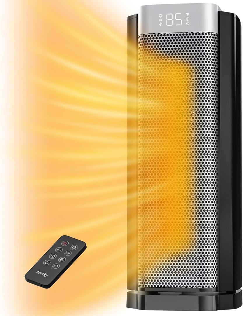 3rd-Gen AEOCKY Space Heater with AI Thermostat, 1500W PTC Electric Heaters for Indoor Use With Remote, 70° Oscillation, Utmost Silence, Safe Portable for Office, Bedroom, Room, Home (Black)