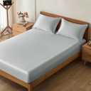 VACVELT 3-Piece Satin Fitted Sheet Set Full Size, Silver Gray Bottom Bed Sheet with 2 Pillowcases, Similar to Silk Sheets, Luxury & Silky Bedding Set, 15 Inch Deep Pocket