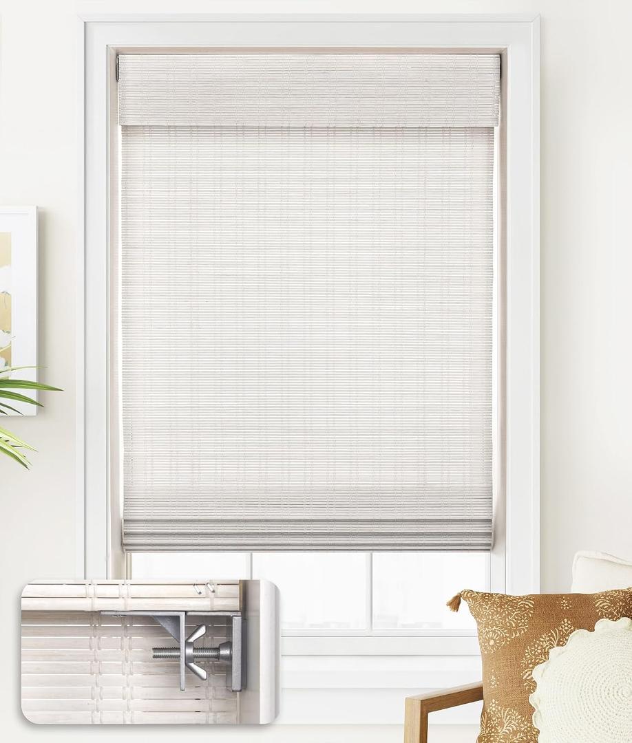 LazBlinds No Drill Bamboo Roman Shades, 33x64, Ceylon Vintage White
Light Filtering Window Treatment, No Tools Cordless Roll Up Bamboo Blinds for Window
