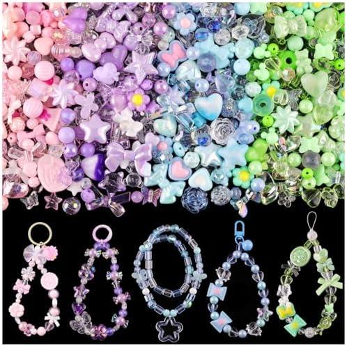 TINKRSTUFF Assorted 180-240PCS 2 Packs Acrylic Beads for Bracelet Making, Flower Bow Butterfly Candy GummyBear Aesthetic Bracelet Charms,Cute Beads for Jewelry Making DIY Necklace Keychain Phone Charm
