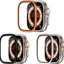 9H Tempered Glass + Titanium Alloy Screen Protector Compatible with Apple Watch Ultra/Ultra 2 49mm Touch Sensitive Lightweight Protective Glass Film Anti-Scratch Waterproof Protector (3pack)