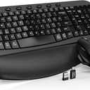Wireless Keyboard and Mouse Combo Ergonomic Wave Key, Built-in Leather Soft Palm Rest, 2.4G Full Size, 6-Button Mouse with 4-Level DPI, Dual USB-A/USB-C, MA12 for Windows & macOS Compatible- SABLUTE