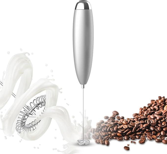 Frother, Coffee Frother Handheld, Hand Mixer, Upgraded Motor Electric Whisk Durable Low Noise Mini Drink Mixer Portable Foam Maker For Cold Milk Bulletproof Coffee Latte, Sliver,  Sponge And Soap Set, Table Mat
