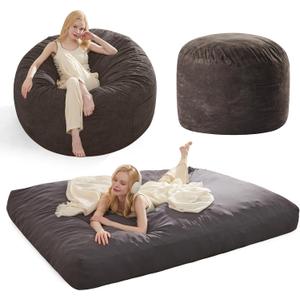 Beanbag Bed Giant Bean Bag Chairs for Adults, Large Floor Mattress Convertible Bean Bag Bed, Big Bean Bag Chairs Couch, Removable Sofa Bed Chair Foam Filling, Machine WashableQueenGray Black