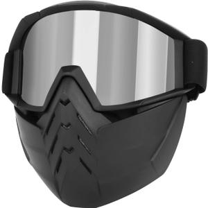 Motorcycle Goggles with Removable Face Mask Full Face, Waterproof & Windproof Riding Glasses for Dirt Bike Motocross (Silver Lenses)