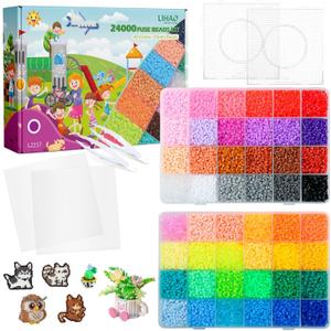 LIHAO 2.6mm Mini Fuse Beads Kit for Crafts, 24000 pcs 48 Colors Fuse Beading Kit Multicolored Iron, Great Supplies for Fuse Beads Artist