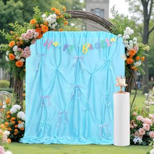 Baby Blue Easter Photo Backdrop: DIY Bow Drapes Birthday Party Photography Decorations for Baby Showers Photoshoot Background 6ft x 8ft