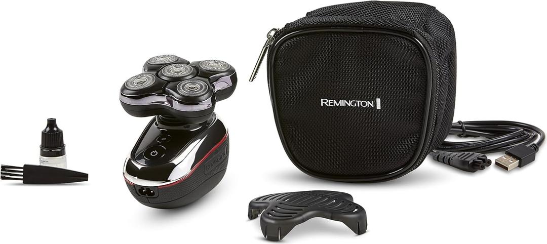 Remington Balder Deluxe XR7100, Head Rotary Shaver with Titanium Blades & Storage Pouch for Bald Men Wet/Dry Shaving with 5 Dual Track Flexing Heads and Pop-Up Trimmer