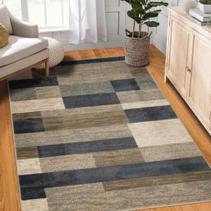 Superior Indoor Area Rug, Jute Backed, Modern Geometric Patchwork Floor Decor for Bedroom, Office, Living Room, Entryway, Hardwood Floors, Rockwood Collection, 7' x 9', Midnight Navy