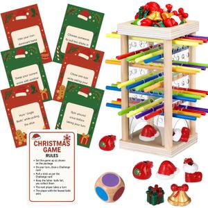 Jenaai 78 Pcs Christmas Party Game Set Fun Xmas Night Activities Don't Let The Marbles Fall with Resin Ornaments and Cards for Christmas Travel Holiday