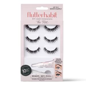 FlutterHabit Flirt Ready Set Starter Kit, DIY Eyelash Extensions, Lash Clusters for Women, Professional Quality At Home Eyelash Extension Kit, Natural False Lashes, 3 Lash Sets, Lash Glue Included