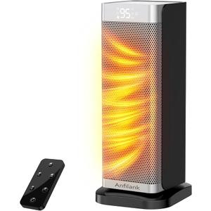 Space Heater with Room Temp Display, 1500W Fast Heating PTC Ceramic Electric Heater for Large Room, 70° Oscillation, Remote, Thermostat, 12H Timer, Quiet for Office and Bedroom