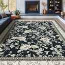 Black Farmhouse Washable 9x12 Area Rugs for Living Dining Room Bedroom Office Kitchen Table Large Rug for Under Table, Beige Cream Taupe Sketch Pattern Floral Vintage Boho Farmhouse Home Decor