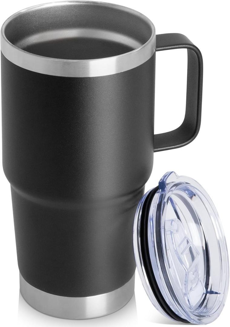 HASLE OUTFITTERS 20oz Tumbler Bulk with Lid, Stainless Steel Tumbler Bulk with Handle, Metal Insulated Travel Coffee Mug Set with Handle, Double Wall Vacuum Leak Proof Tumbler Cup, Black 8 Pack