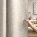 Linen Textured 100% Blackout Curtains for Bedroom 84 Inch, Thermal Insulated Drapes 2 Panels for Living Room, Modern Farmhouse Rustic Rod Pocket & Back Tab Curtains (Brown)