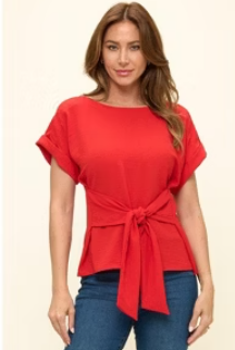 WEST K Women's Bailey Tie Front Dolman Blouse - Small - Red, XL