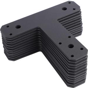 12 Pack Heavy Duty T Brackets for Wood, Premium Powder Coated Flat Post and Beam Tie Plate, 6.5" x 5.7" (0.15" Thick) Rust Resistant Mending Plate for Pergola, Truss, Timber Framing, Matte Black