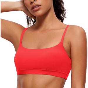 CRZ YOGA Butterluxe Adjustable Spaghetti Strap Sports Bras for Women - Scoop Neck Wireless Padded Yoga Workout Crop Top (Red)