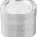 100PCS Clear Plastic Plates for Party, 7 Inch Heavy Duty Dinner Plates with Silver Rim, Disposable Plates for Wedding and Birthday (Clear Silver)