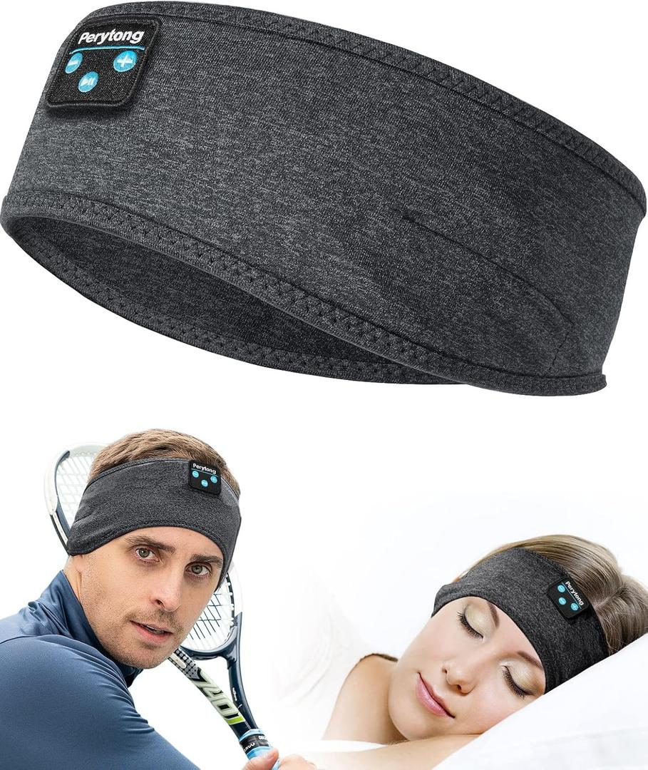 Perytong Bluetooth Headband Sleep Headphones, Sleeping Headphones for Side Sleepers, Sleep Earbuds Wireless Earphones with HD Stereo Speaker for Birthday Anniversary Christmas Tech Gifts Men Women