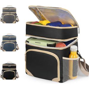 Lunch Box for Men Women Double Deck Large Insulated Lunch Bag for Men Waterproof Freezable Lunch Cooler Bag for Office Work Picnic with Adjustable Shoulder Strap Blue