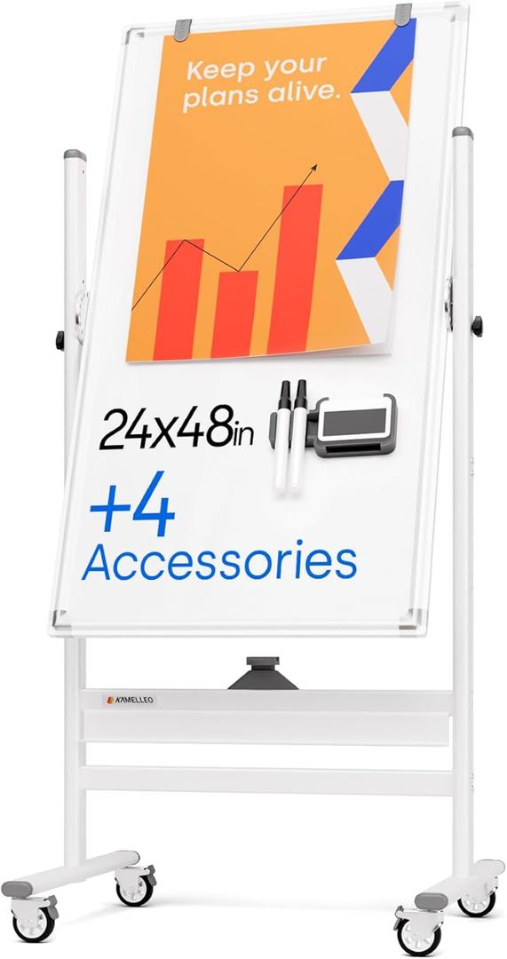 Rolling Whiteboard on Wheels 24" x 48", Double Sided White Board
