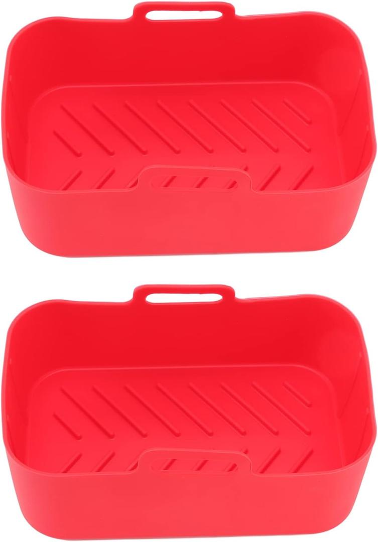 Fryer Silicone Basket, Fryer Silicone Liner Non Stick Non BPA with Brush for Cooking Accessories (Red)