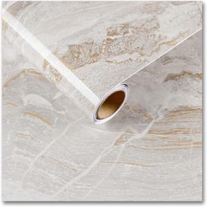 CRE8TIVE Large Size 36"x354" Beige Gold Marble Contact Paper Peel and Stick Liquid Marble Wallpaper for Bathroom Living Room Cabinet Vinyl Wrap Waterproof Countertop Contact Paper for Walls Furniture