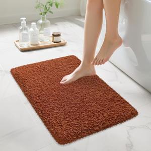 Bathroom Rugs Non Slip 24"x16", Absorbent Bath Mats Quick Dry, Shaggy Microfiber Bath Rugs, Extra Soft Plush, Machine Washable Bath Mats for Bathroom Floor, Tub and Shower, Rust Brown