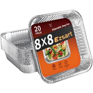 8x8 Aluminum Pans - 20 Pack Disposable Foil Pans, Aluminum Roasting Trays for Holiday Cooking, Parties Meal Prep, Storage, Heating and Baking