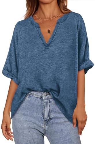 MASCOMODA Oversized T Shirts for Women V Neck Short Sleeve Casual Tops Summer Trendy Basic Tunic Loose Fit Tee Shirt Size M