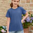 ZDC Girls Short Sleeve Shirts Crewneck T Shirts Kids Summer Tops Basic Tees 5-14 Years (Blue)