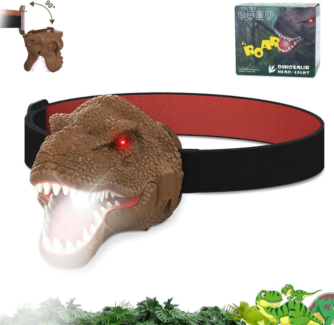 Nitigo Dinosaur Headlamp for Kids Flashlight Led Headlights Roar & Silent Mode, T-Rex Dinosaur Toys for Kids 3-5 4-6 5-7 6-8, Camping Gear, Valentines Day Gifts for Boys Girls Adults