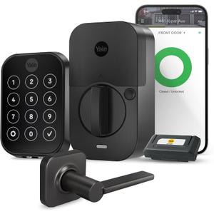 Yale Assure Lock 2 Deadbolt, Black Suede Smart Keyless Entry Door Lock with Valdosta Handle and Wi-Fi Connected Keypad for Code Entry and Remote Access, B-YRD450-WF1-VL-BSP
