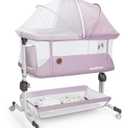 MOMFANN Baby Bassinet Bedside Sleeper, Upgraded Stability Bedside Crib with Full Mesh Sides, Soft Sheet, 6-Height Adjustment, Storage Basket, Easy Folding Portable Bassinet for Newborns,Pinkish Purple