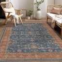 5x7 Area Rug for Living Room- Machine Washable Soft Oriental Vintage Large Indoor Floor Carpet for Bedroom Under Dining Table Home Office Decor - Blue Terracotta